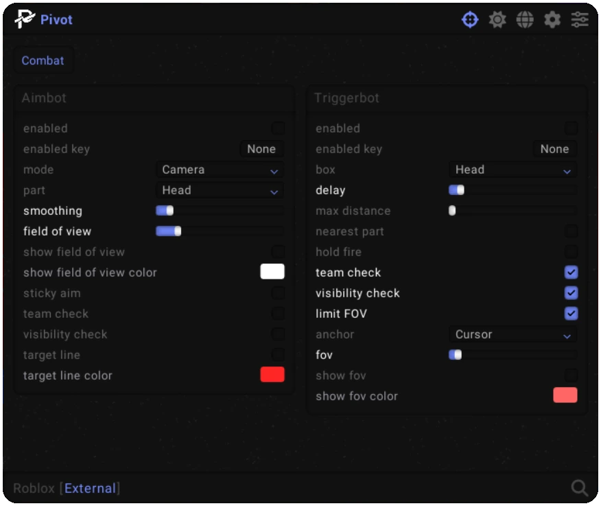 Pivot External combat tab
