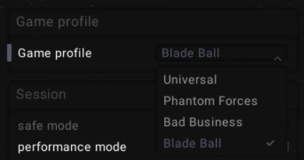 Game profile menu